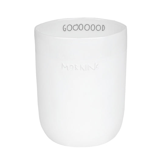 Bonjour Porcelain Novelty Handleless Mug for Hot or Cold Drinks - Gooood Morning Design