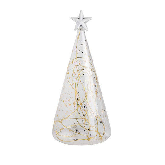 Celestial Glow LED Lit Glass Christmas Tree with Gold Design