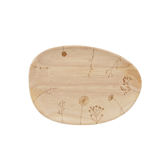 Decorative Wood Tray with Flower Garden and Village Designs for Kitchen or Dining Service or Home Décor