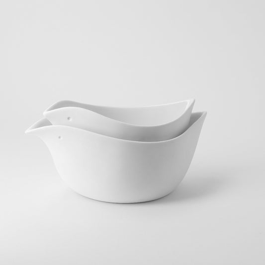 Early Bird Porcelain Bowls Set of 2 – Bird-Shaped White Serving & Cereal Bowls for Breakfast, Brunch or Tea Time