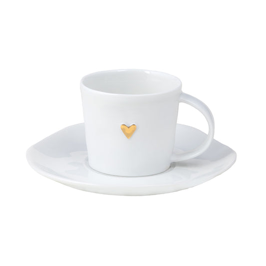 Love Heart Porcelain Espresso Cup with Saucer Set with Gold or Silver Heart Accent