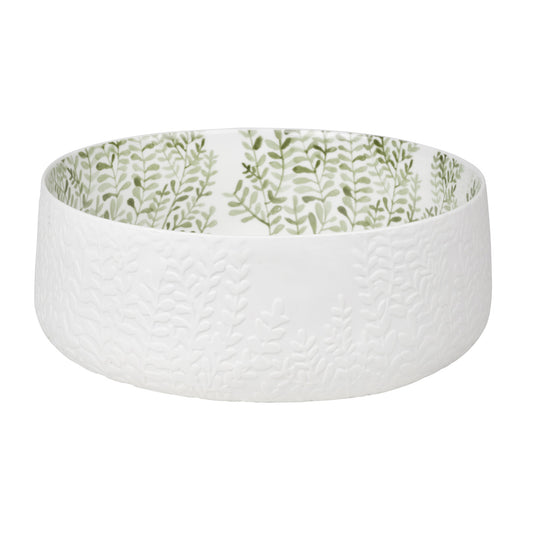 Porcelain Decorative Bowl with Embossed and Painted Vines Design - Salad or Serving Bowl
