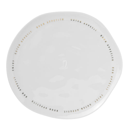 Porcelain Organic Shape Plate with Gold Bon Appetit Lettering - Dinner Plate, Side Plate, Dessert Plate