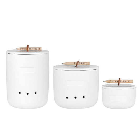 Porcelain Storage Canister with Lid Set of 3 - Air Vents and Write-On Labeling - Minimalist Design