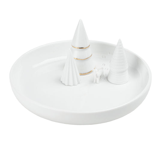 Porcelain Stories White Porcelain Decorative Holiday Serving Dish with Christmas Tree Forest