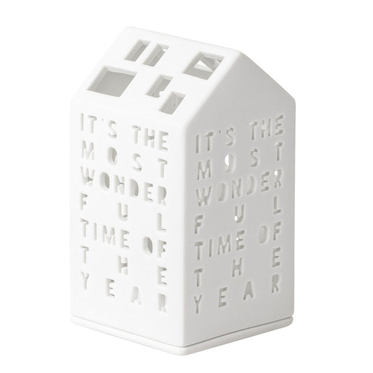 Porcelain Village House Tealight Holder - It's The Most Wonderful Time Graphic