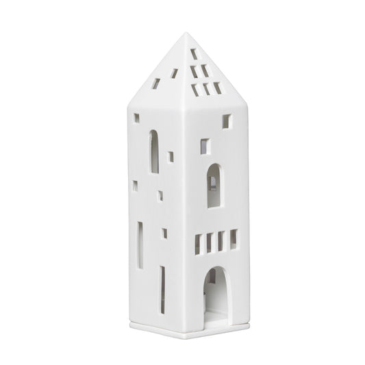 Porcelain Holiday Village house Tealight Holder - Tower with Hipped Roof - Minimalist