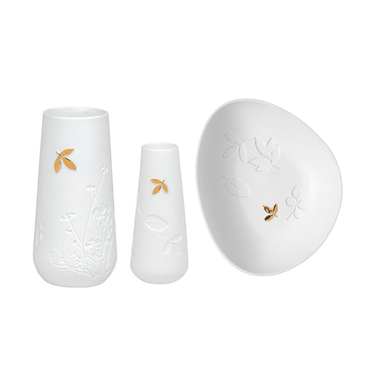 R905 Porcelain Stories Leaf Vases and Decorative Tray Set