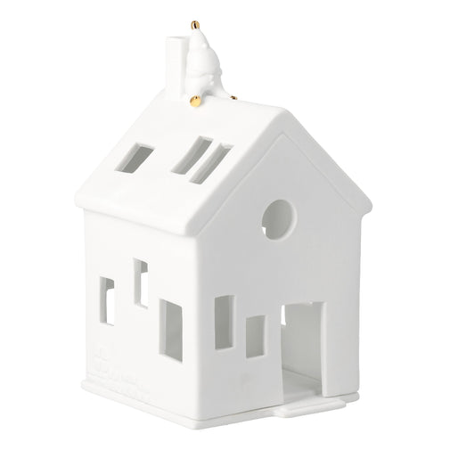 Santa Claus Christmas Village House Tealight Holder - White Porcelain - Handcrafted