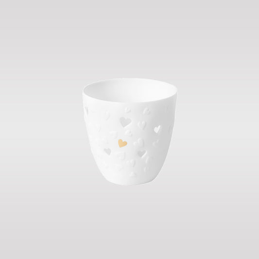 Rader Poetry Porcelain Tealight Candle Holder with Golden Heart Design - Scandinavian Cozy Catchall Dish