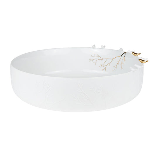 Rader Porcelain Stories Decorative Flock of Birds Bowl – Handcrafted Catchall Dish with Gold Accents - Food Safe