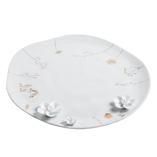 Rader Porcelain Stories Decorative Flower Plate – Handcrafted Catchall Dish with Gold Accents - Food Safe