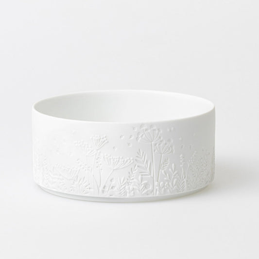 White Porcelain Decorative Serving Dish with Flower Garden Design for Tabletop Service or Décor