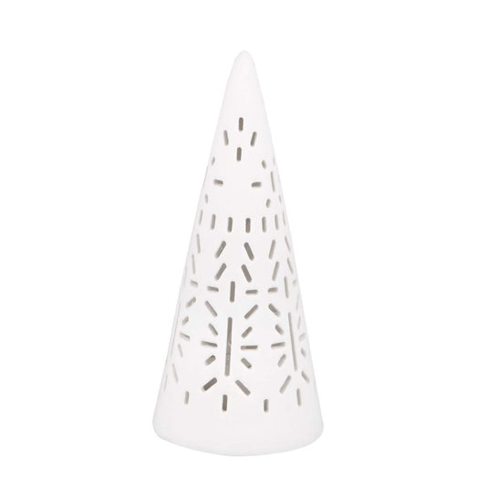 White Porcelain Mini LED Christmas Tree – Elegant Holiday Accent Light for Mantel, Holiday Village & Table Decor