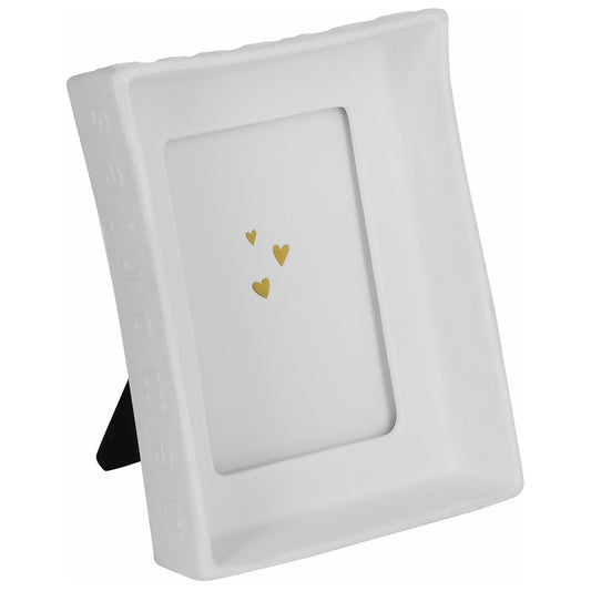 White Porcelain Picture Frame for Wallet Size Photos - Standing or Hanging Picture Frame