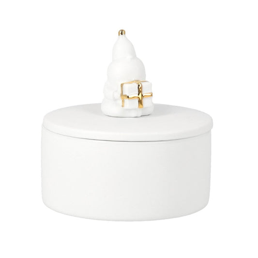 White Porcelain Santa Canister with Lid - Decorative Christmas Storage Jar for Candy, Cookies & Holiday Décor