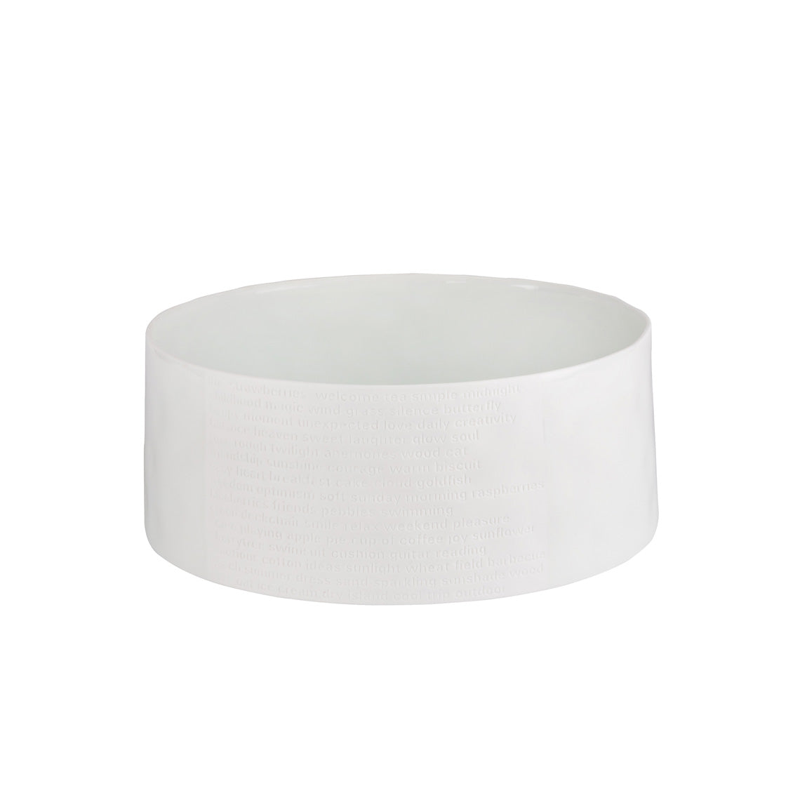 A Poetic Space White Porcelain Decorative Serving Bowl with Embossed Word Decoration - Food Safe
