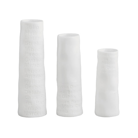 A Poetic Space White Porcelain Mini Vase Set of 3 with Embossed Flower Name Decoration