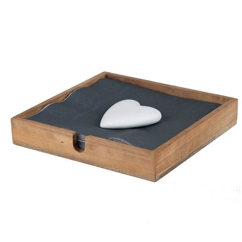Acacia Wood Napkin Holder with Porcelain Heart Weight