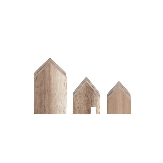 Acacia Wood Photo and Postcard Holder Set of 3 - Village House Shape