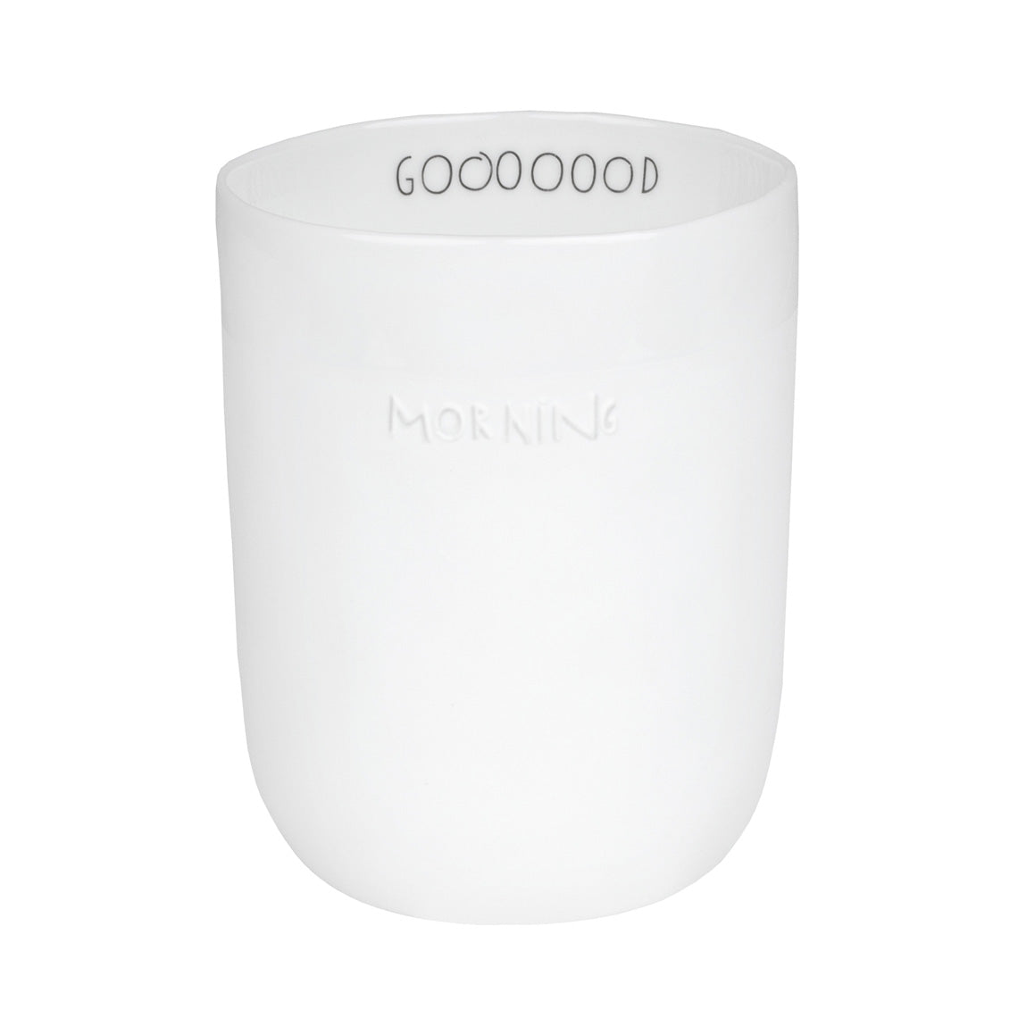 Bonjour Porcelain Novelty Handleless Mug for Hot or Cold Drinks - Gooood Morning Design