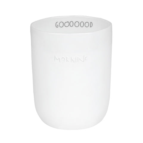 Bonjour Porcelain Novelty Handleless Mug for Hot or Cold Drinks - Gooood Morning Design