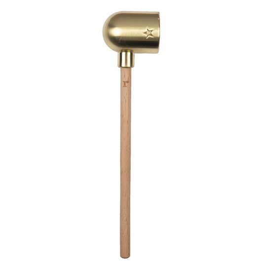 Candle Snuffer with Star Design of Beechwood and Brass Colored Metal

