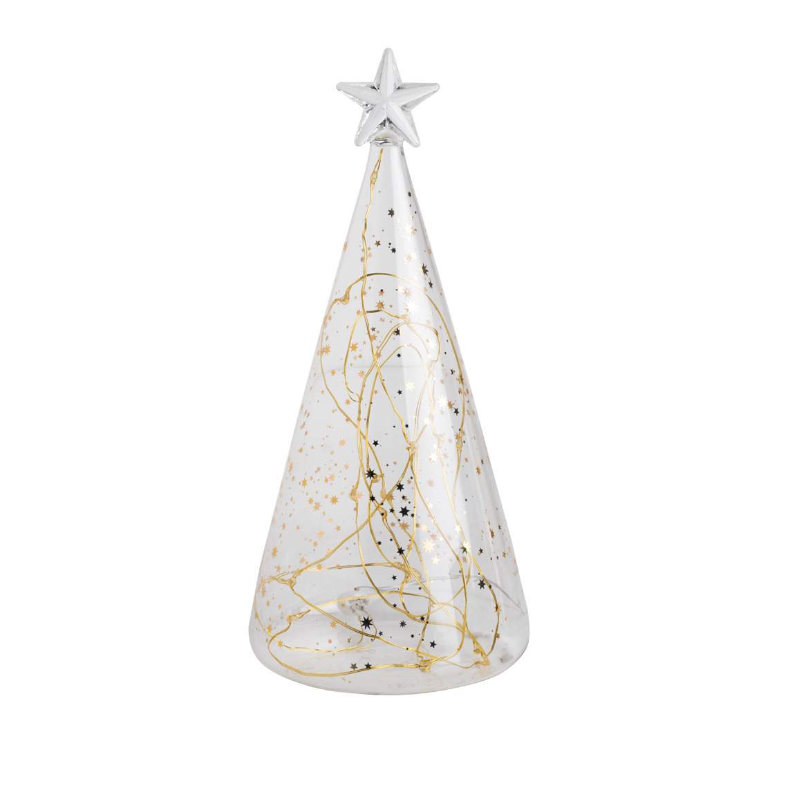 Celestial Glow LED Lit Glass Christmas Tree with Gold Design