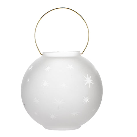 Frosted Glass Lantern with Brass Handle - White Decorative Candle Lantern with Star Design