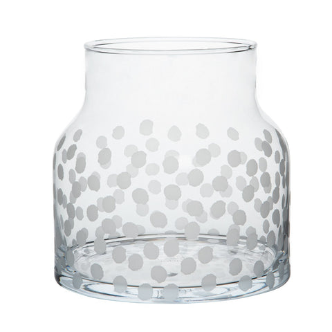 Glass Vase with White Dot Decoration - Storage or Flower Vase 7.1"