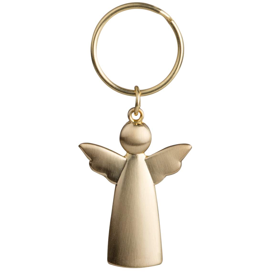 A rose gold metal angel keychain featuring a detailed angel figure with wings and a split key ring, shown on a plain white background.