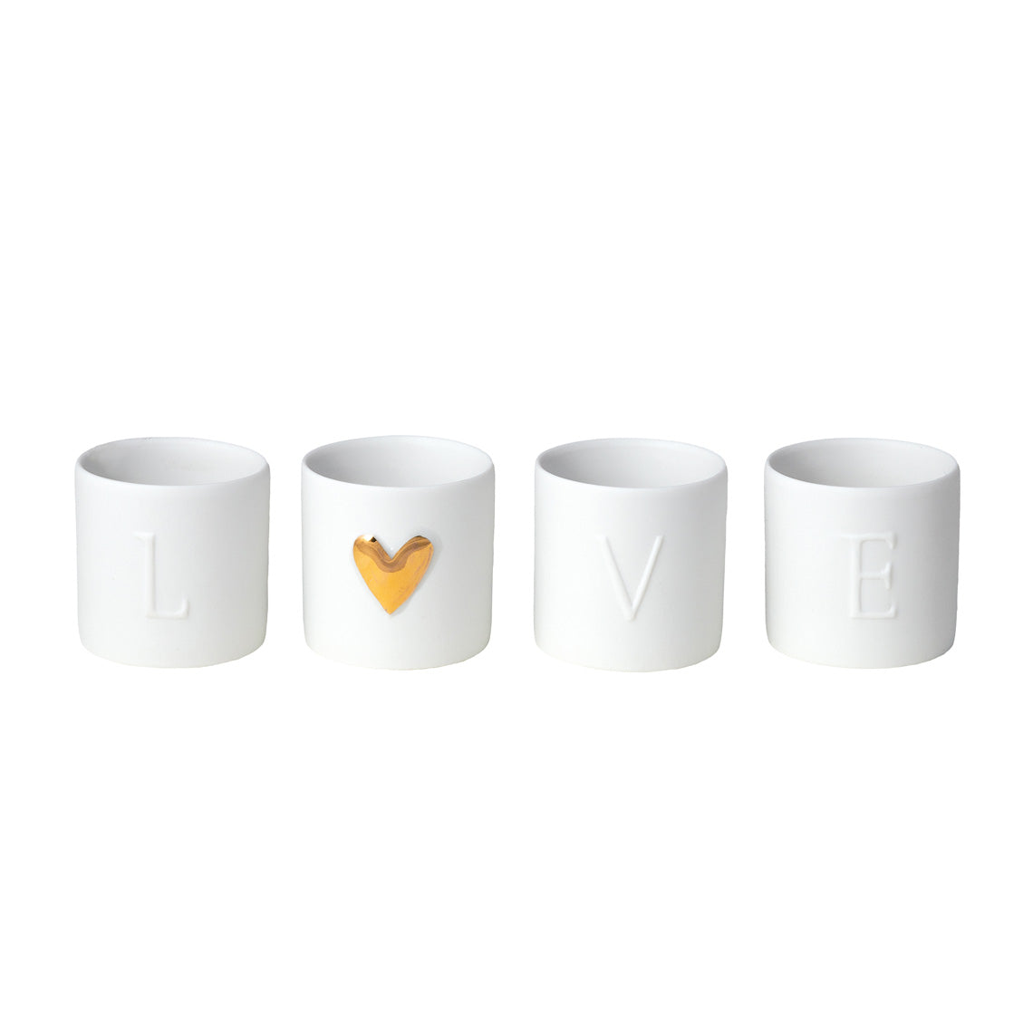 Love Heart Porcelain Tealight Holder Set of 4 – Modern Gift Set with Gold Heart Accent