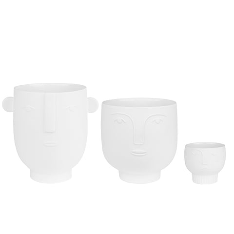 Natural Forms White Porcelain Face Shaped Flower Pots and Tealight Holder Set