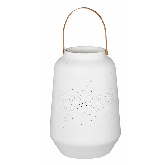 Poetry Porcelain Lantern with Brass Handle - White Decorative Candle Lantern for Scandinavian Modern Home Décor