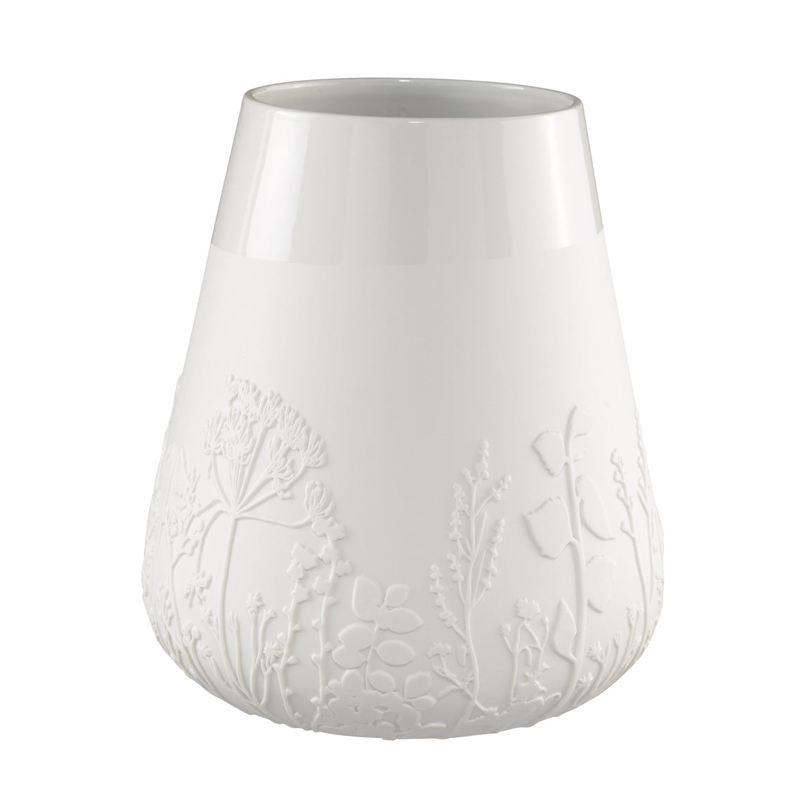 Poetry White Porcelain Vase with Embossed Design - Flower Vase and Sculptural Vase for Home Decor