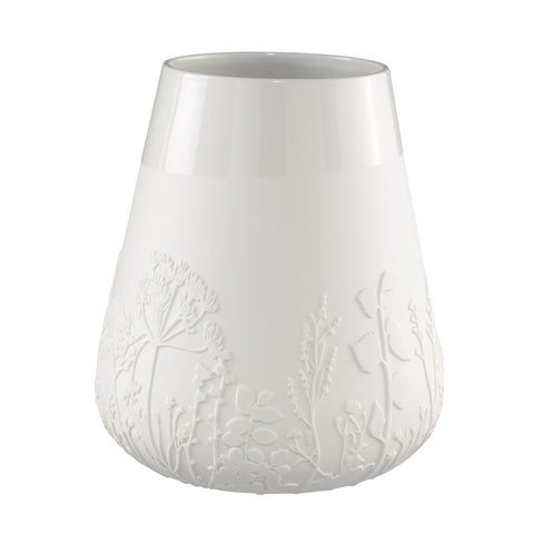 Poetry White Porcelain Vase with Embossed Design - Flower Vase and Sculptural Vase for Home Decor