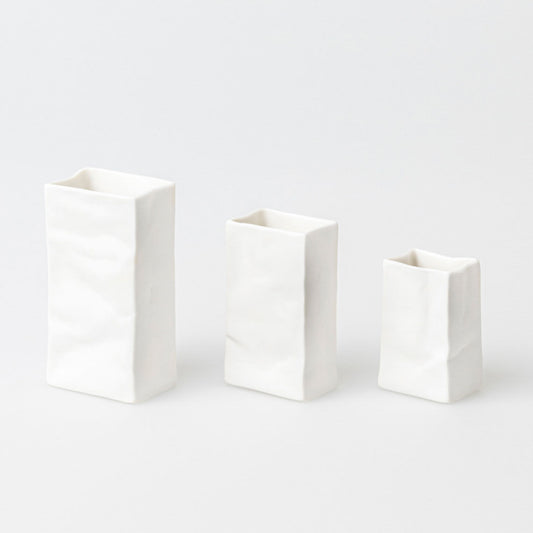 Porcelain Bag Design Vase 3 Piece Set – Food Safe, Catchall, Storage Vessel & Modern Home Decor