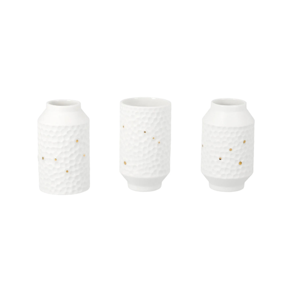 Porcelain Mini Vase Ste of 3 Featuring Star Constellation Design with Gold Accents