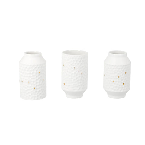 Porcelain Mini Vase Ste of 3 Featuring Star Constellation Design with Gold Accents