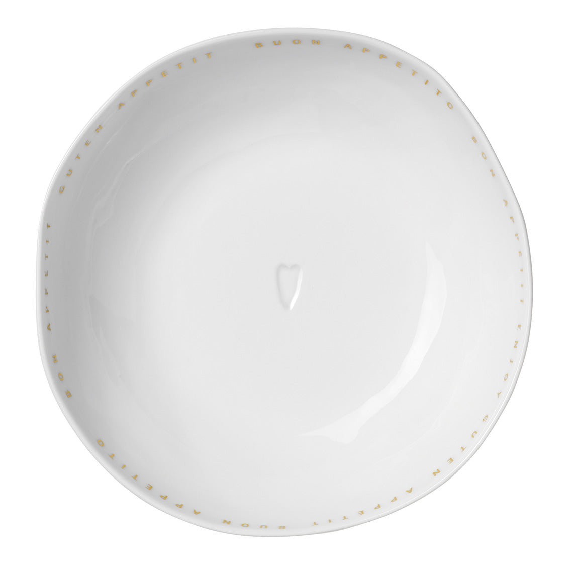 Porcelain Organic Shape Bowl with Gold Bon Appetit Lettering  - Cereal Bowl, Soup Bowl with Embossed Heart