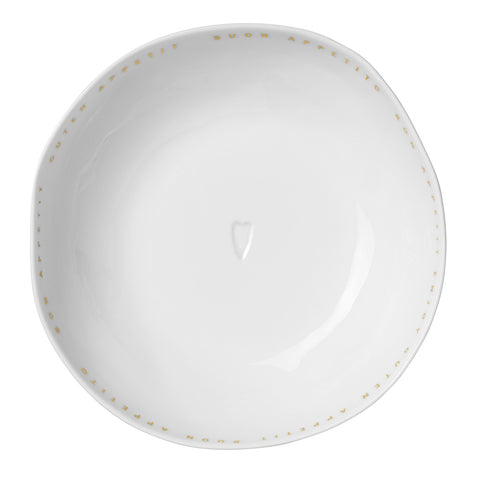 Porcelain Organic Shape Bowl with Gold Bon Appetit Lettering  - Cereal Bowl, Soup Bowl with Embossed Heart