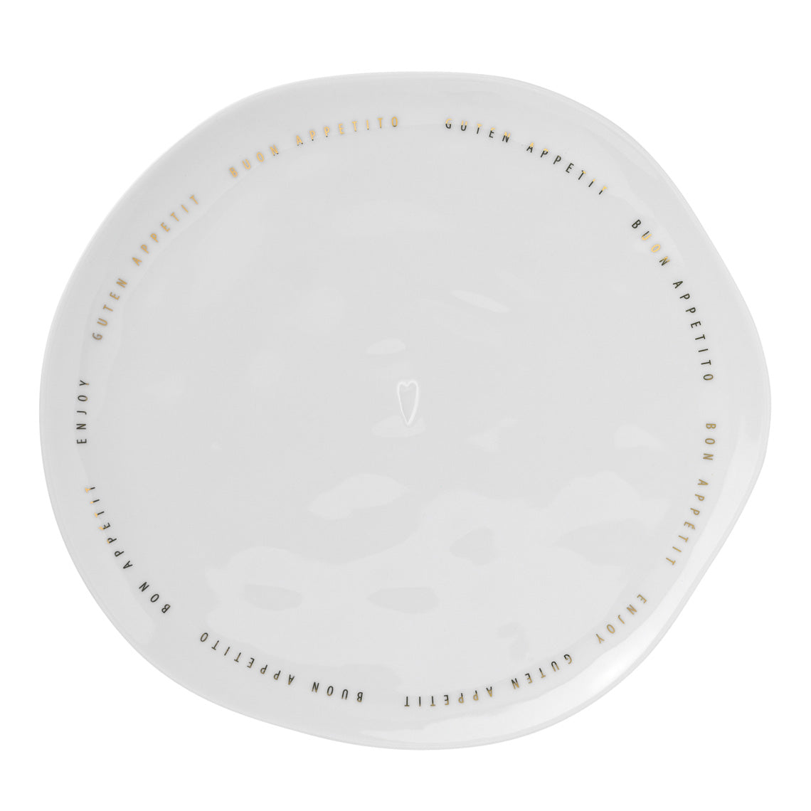 Porcelain Organic Shape Plate with Gold Bon Appetit Lettering  - Dinner Plate, Side Plate, Dessert Plate