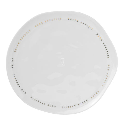 Porcelain Organic Shape Plate with Gold Bon Appetit Lettering  - Dinner Plate, Side Plate, Dessert Plate