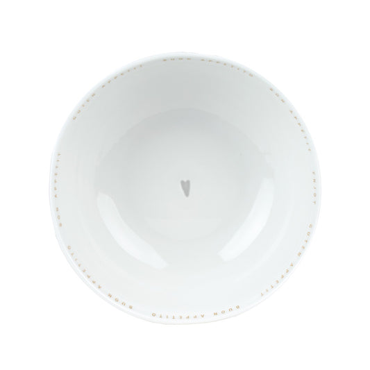 Porcelain Organic Shape Serving Bowl with Gold Bon Appetit Lettering  - Decorative and Food Safe Dishware