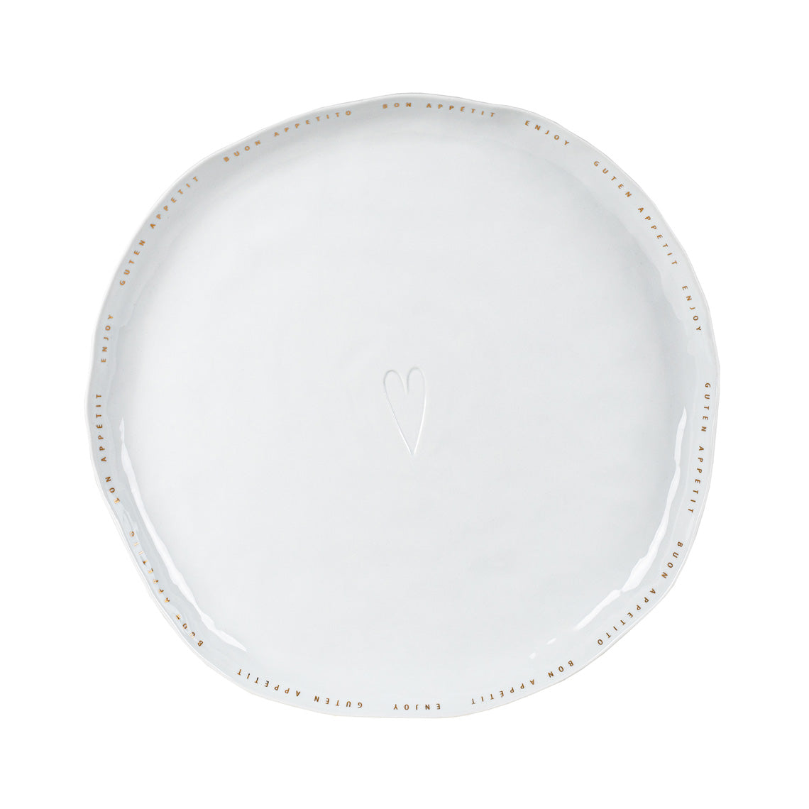 Porcelain Organic Shape Serving Plate with Gold Bon Appetit Lettering  - Decorative and Food Safe Dishware