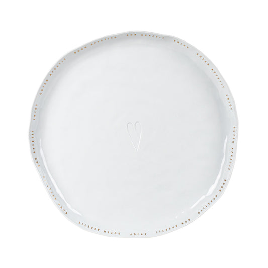 Porcelain Organic Shape Serving Plate with Gold Bon Appetit Lettering  - Decorative and Food Safe Dishware