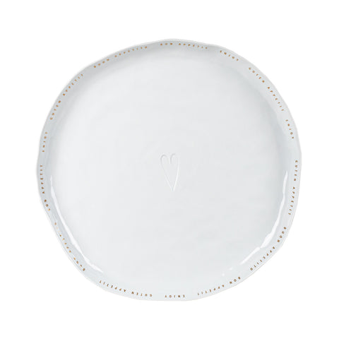 Porcelain Organic Shape Serving Plate with Gold Bon Appetit Lettering  - Decorative and Food Safe Dishware