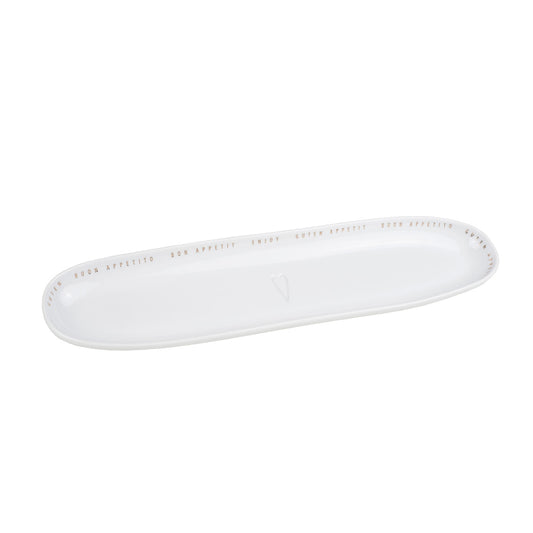 Porcelain Oval Serving Platter with Gold Bon Appetit Lettering for Dining Table