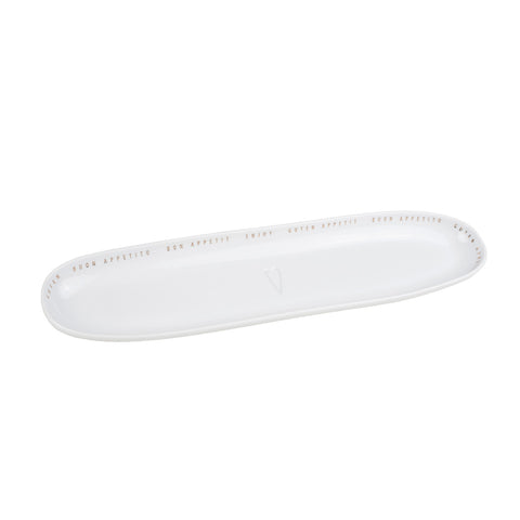 Porcelain Oval Serving Platter with Gold Bon Appetit Lettering for Dining Table