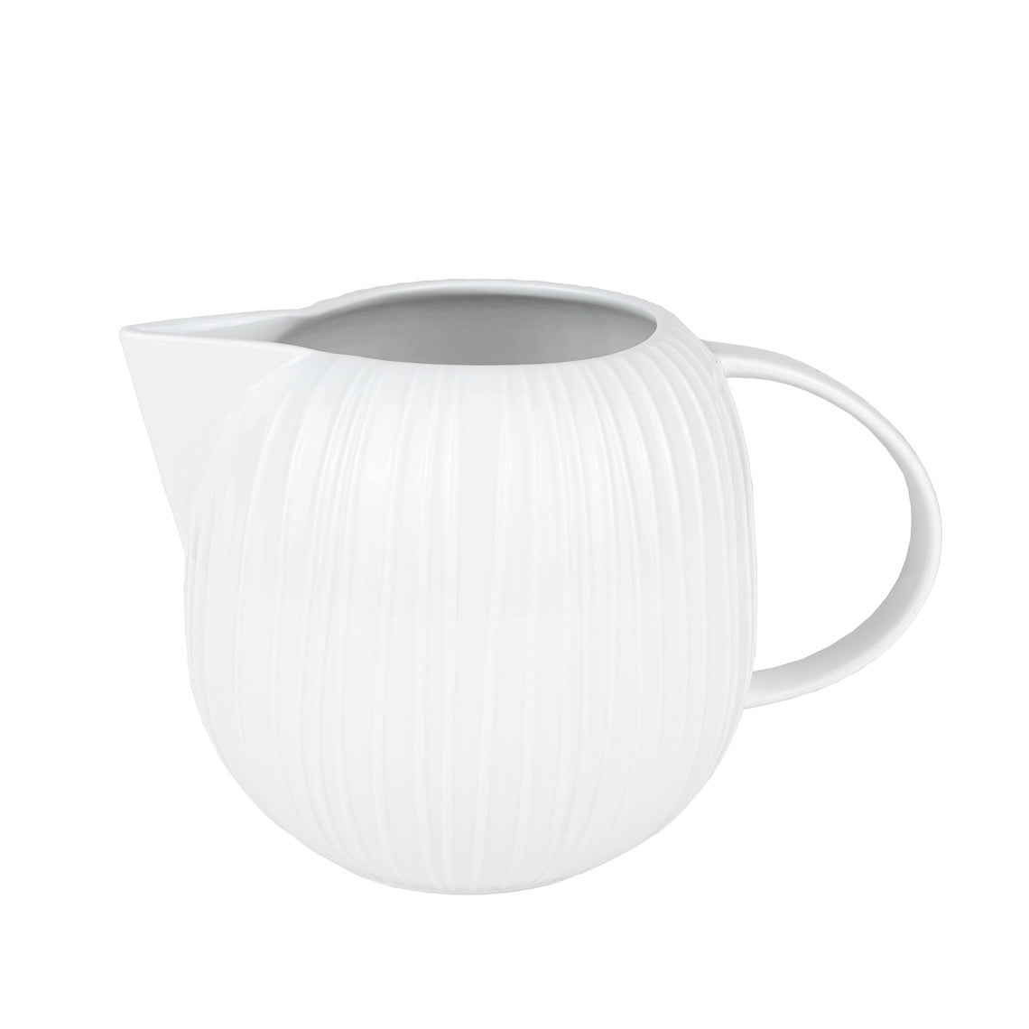 Porcelain Pitcher for Water, Juice or Milk with Embossed Striped Design - Dining Table or Kitchen Serving